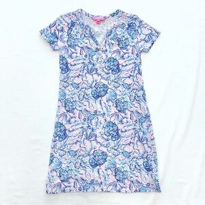 Lilly Pulitzer T-Shirt Dress Blue/Pink Shells and Floral XXS